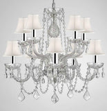 Swarovski Crystal Trimmed Chandelier! Crystal Chandeliers Lighting with White Shades H 25" X W 24" Swag Plug in-Chandelier w/ 14' Feet of Hanging Chain and Wire w/Chrome Sleeves! - G46-B43/B15/WHITESHADES/CS/1122/5+5SW