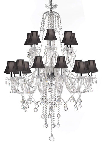 New! Murano Venetian Style Crystal Chandelier Lighting - Great for The Dining Room, Foyer, Living Room w/Chrome Sleeves! W 40" H 50" with BlackShades - A46-B43/B12/B6/BLACKSHADES/282/18