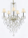 MURANO VENETIAN STYLE ALL-CRYSTAL CHANDELIER LIGHTING WITH WHITE SHADES W/CHROME SLEEVES H30" X W24"! - G46-B43/SC/WHITESHADECG/3/384/5