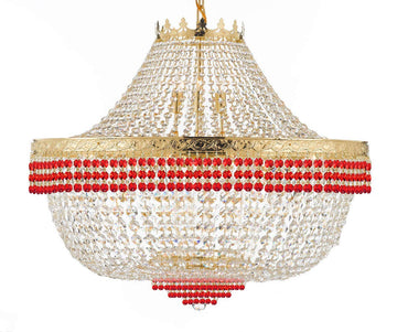 Nail Salon French Empire Crystal Chandelier Lighting Dressed with Ruby Red Crystal Balls - Great for The Dining Room H 30" W 36" 25 Lights - A500-B74/H30/CG/4199/25