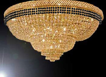 Flush French Empire Crystal Chandelier Chandeliers Moroccan Style Lighting Trimmed with Jet Black Crystal! Good for Dining Room, Foyer, Entryway, Family Room and More! H29" x W50" - A500-FLUSH/B79/CG/448/48