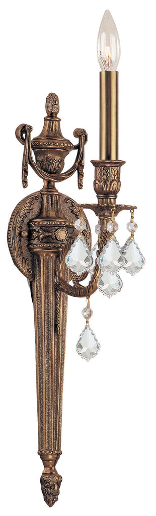 1 Light Matte Brass Traditional Sconce Draped In Clear Swarovski Strass Crystal - C193-751-MB-CL-S