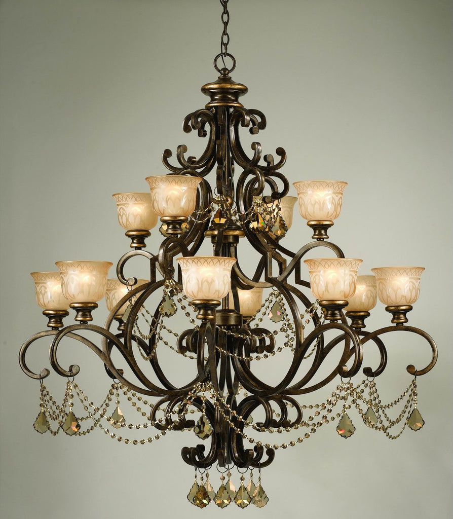 12 Light Bronze Umber Traditional Chandelier Draped In Golden Teak Hand Cut Crystal - C193-7512-BU-GT-MWP