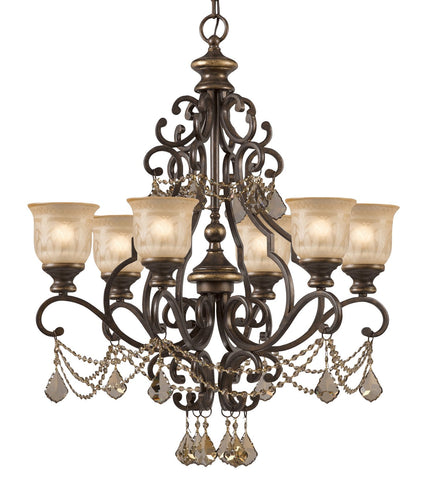 6 Light Bronze Umber Traditional Chandelier Draped In Golden Teak Swarovski Crystal - C193-7516-BU-GTS