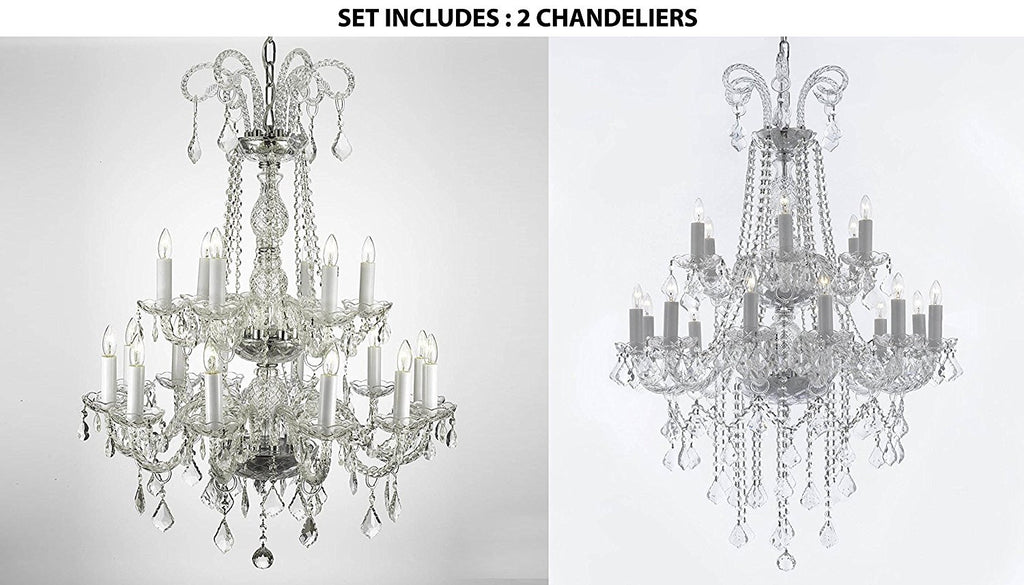 Set of 2 - 1 Authentic All Crystal Chandelier Lighting 38hx28w And 1 4FT Crystal Chandelier Lighting 48hx28w Murano - 1EA-26/18 + 1EA-B12/26/18
