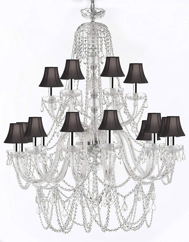 New! Murano Venetian Style Crystal Chandelier Lighting - Great for The Dining Room, Foyer, Living Room w/Chrome Sleeves! W 40" H 50" with BlackShades - A46-B43/B13/BLACKSHADES/282/18