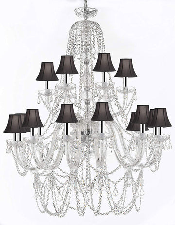 New! Murano Venetian Style Crystal Chandelier Lighting - Great for The Dining Room, Foyer, Living Room w/Chrome Sleeves! W 40" H 50" with BlackShades - A46-B43/B13/BLACKSHADES/282/18