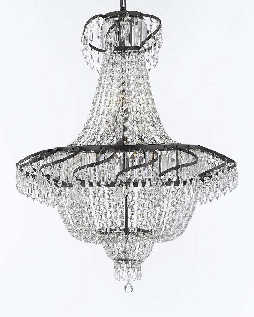 French Empire Crystal Chandelier Chandeliers Lighting H30" X W24" with Dark Antique Finish! Great for Dining Room, Foyer, Entryway, Family Room and More! - A93-CB/928/9