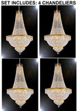 Set of 4 - French Empire Crystal Gold Chandelier Lighting - Great for The Dining Room, Foyer, Entry Way, Living Room - H50" X W24" - 4EA F93-C7/CG/870/9