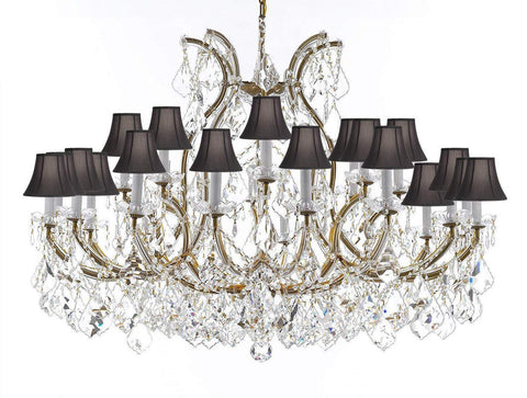 Swarovski Crystal Trimmed Chandelier Lighting Chandeliers H35" X W46" Great for The Foyer, Entry Way, Living Room, Family Room and More! w/Black Shades - A500-B62/BLACKSHADES/2MT/24+1SW