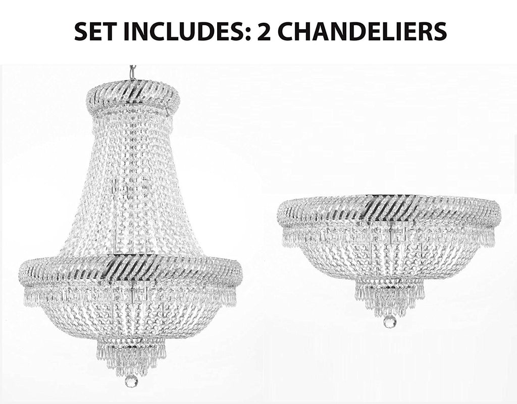 Set of 2 - 1 French Empire Crystal Chandelier H26 X Wd23 and 1 Flush French Empire Crystal Chandelier H16 X Wd23 Empire - A500-1EA-448/9 SILVER+1EA-flush/448/9 SILVER