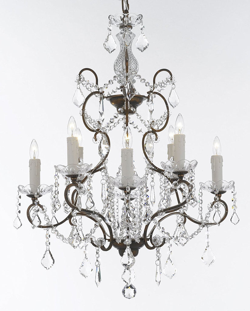 Swarovski Crystal Trimmed Wrought Iron Crystal Chandelier Chandeliers Lighting H 31" x W 24" Good for Dining Room, Foyer, Entryway, Family Room, Bedroom and More! - G7-11224/8SW
