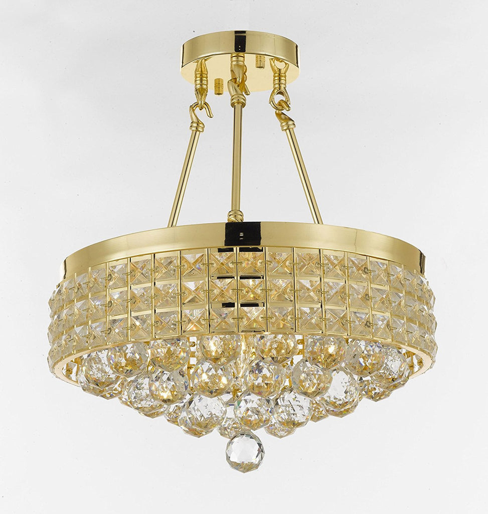 Semi Flush Mount French Empire Crystal Ball Chandelier Chandeliers Lighting Ht 17 X Wd 15 4 Lights Crystal Gold Metal Shade flushmount Rustic Modern - B6/26005/4
