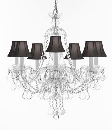 Chandelier Lighting Crystal Chandeliers H28" X W26" 7 Lights-Great for Dining Room, Foyer, Entry Way, Living Room, Bedroom, Kitchen! w/Black Shades - CJD-CS/4084/7/BLACKSHADES