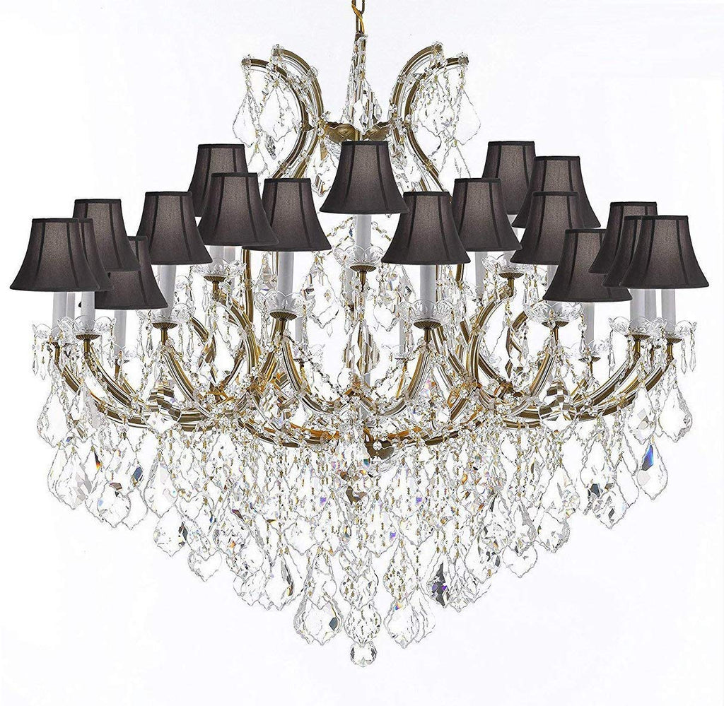 Crystal Chandelier Lighting Chandeliers H46" X W46" Dressed with Large, Luxe, Diamond Cut Crystals! Great for The Foyer, Entry Way, Living Room, Family Room and More w/Black Shades - A500-B90/BLACKSHADES/2MT/24+1DC