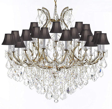 Swarovski Crystal Trimmed Chandelier Lighting Chandeliers H46" X W46" Dressed with Large, Luxe Crystals! - Great for The Foyer, Entry Way, Living Room, Family Room and More! w/Black Shades - A500-B90/BLACKSHADES/2MT/24+1SW