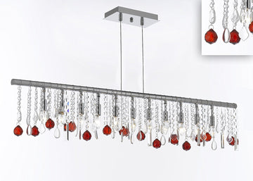 Modern Contemporary Broadway Linear Crystal Chandelier Lighting Lamp - Dressed with Ruby Red Crystal Balls 48" Wide - Great for Dining Room, Kitchen, Billiard Pool Table Lighting! - J10-B96/26064/11