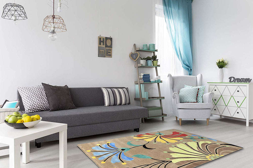 Metro Flower Hand-Tufted Beige Area Rug Wool Rug 8 x 10 - J10-IN-205-8X10