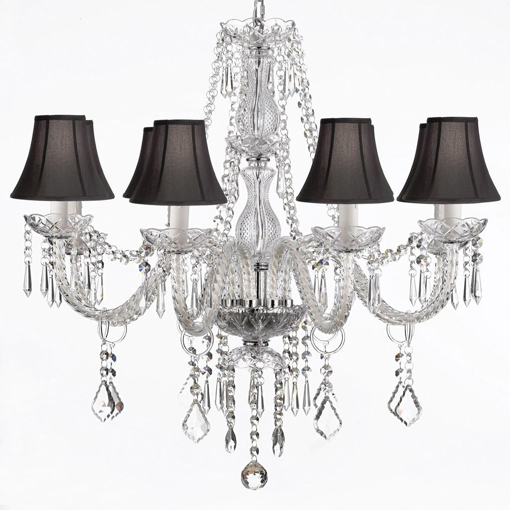 Crystal Chandelier Lighting 28ht X 28wd 8 Lights Fixture Pendant Ceiling Lamp Black Shade Murano - SC8BLACK-243-8H-DLO