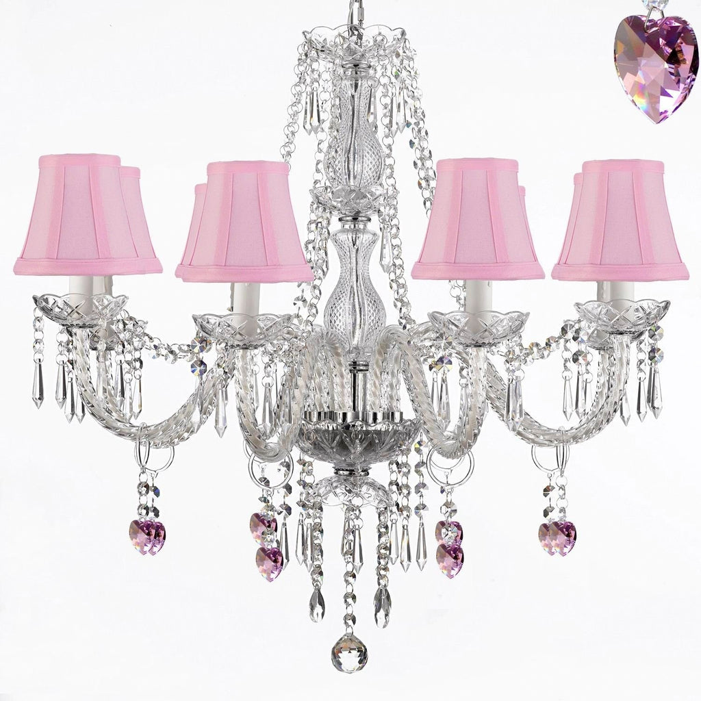 Crystal Chandelier Lighting 28ht X 28wd 8 Lights Fixture Pendant Ceiling Lamp Pink Shade Heart Murano - B21-SC8PINK-243-8H-DLO