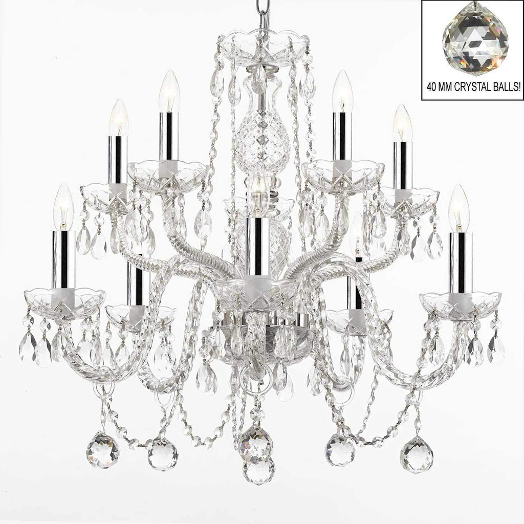 Swarovski Crystal Trimmed Chandelier! All Crystal Chandelier Lighting Chandeliers With 40MM Crystal Balls w/Chrome Sleeves! - A46-B43/B6/CS/1122/5+5 SW