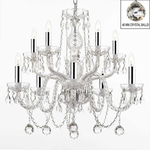 Swarovski Crystal Trimmed Chandelier! All Crystal Chandelier Lighting Chandeliers With 40MM Crystal Balls w/Chrome Sleeves! - A46-B43/B6/CS/1122/5+5 SW