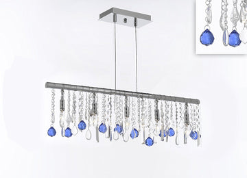 Modern Contemporary Broadway Linear Crystal Chandelier Lighting Lamp -Dressed with Blue Crystal Balls 48" Wide - Great for Dining Room, Kitchen, Billiard Pool Table Lighting! - G7-B99/830/5