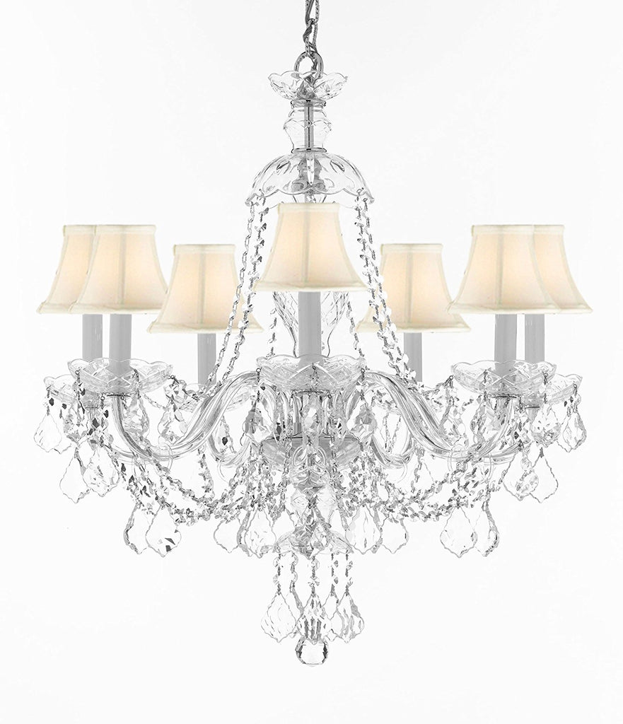 Chandelier Lighting Crystal Chandeliers H28" X W26" 7 Lights-Great for Dining Room, Foyer, Entry Way, Living Room, Bedroom, Kitchen! w/White Shades - CJD-CS/4084/7/WHITESHADES