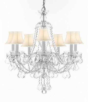 Chandelier Lighting Crystal Chandeliers H28" X W26" 7 Lights-Great for Dining Room, Foyer, Entry Way, Living Room, Bedroom, Kitchen! w/White Shades - CJD-CS/4084/7/WHITESHADES