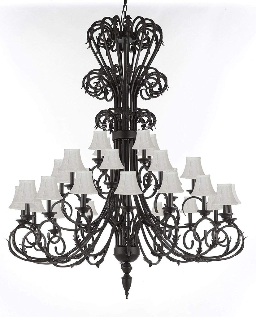 Versailles Large Foyer/Entryway Wrought Iron Chandelier with Shades 60" Inches Tall - J10-724/28/SC/WHITE