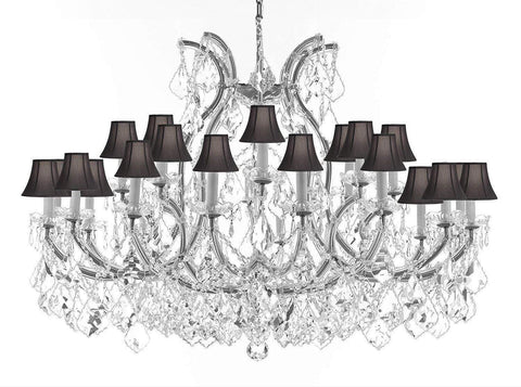 Swarovski Crystal Trimmed Chandelier Lighting Chandeliers H35" XW46" Great for The Foyer, Entry Way, Living Room, Family Room and More! w/Black Shades - A500-B62/CS/BLACKSHADES/2MT/24+1SW