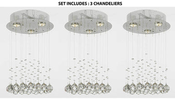 Set of 3 - Modern Chandelier Rain Drop Lighting Crystal Ball round Fixture Pendant Ceiling Lamp H18 X W12 9 Lights total Modern - 3EA J10-C9071R-3