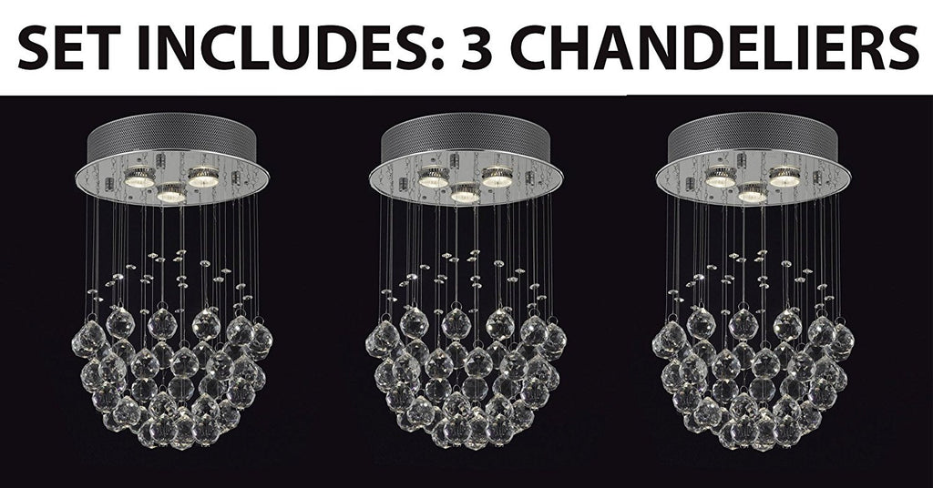 Set of 3- Modern Chandelier Rain Drop Lighting Crystal Ball Fixture Pendant Ceiling Lamp H18 X W12 3 Lights Modern - 3EA-C9073BR-3