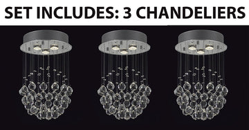 Set of 3- Modern Chandelier Rain Drop Lighting Crystal Ball Fixture Pendant Ceiling Lamp H18 X W12 3 Lights Modern - 3EA-C9073BR-3
