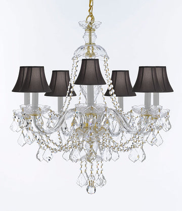 Chandelier Lighting Crystal Chandeliers H28" X W26" 7 Lights - Great for Dining Room, Foyer, Entry Way, Living Room, Bedroom, Kitchen! w/Black Shades - CJD-CG/4084/7/BLACKSHADES