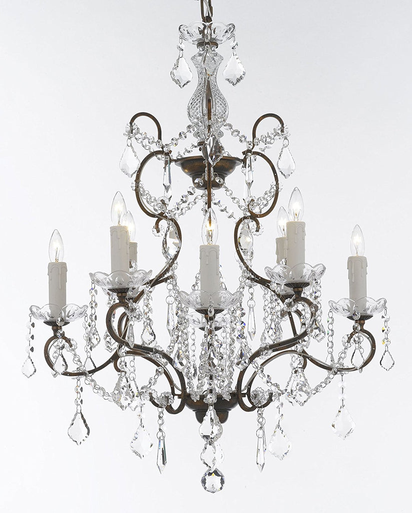 Wrought Iron Crystal Chandelier Chandeliers Lighting H 31" x W 24" Good for Dining Room, Foyer, Entryway, Family Room, Bedroom and More! - G7-11224/8