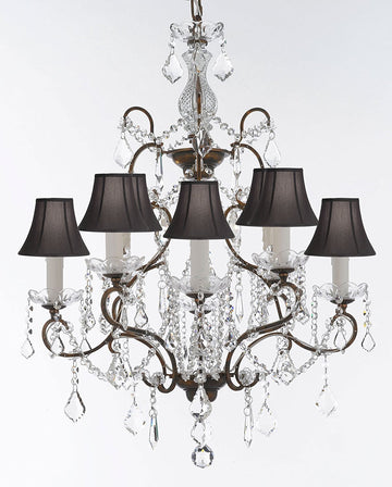 Swarovski Crystal Trimmed Wrought Iron Crystal Chandelier Chandeliers Lighting H 31" x W 24" Good for Dining Room, Foyer, Entryway, Family Room, Bedroom and More! w/Black Shades - G7-BLACKSHADES/11224/8SW
