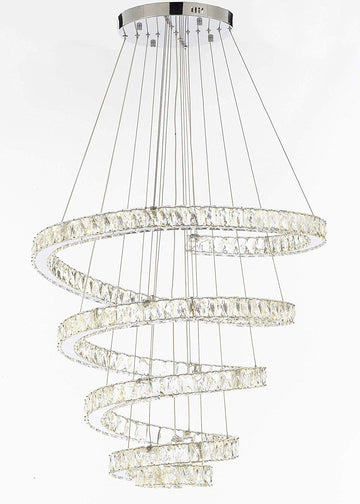 Crystal Spiral Elipse 5 Ring Chandelier LED Chandeliers Modern/Contemporary Lighting 30" Wide w/Adjustable Cables- Good for Dining Room Foyer Entryway Family Room and More - G7-3901/134