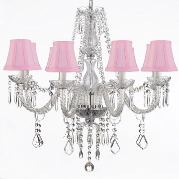 Crystal Chandelier Lighting 28ht X 28wd 8 Lights Fixture Pendant Ceiling Lamp Pink Shade Murano - SC8PINK-243-8H-DLO