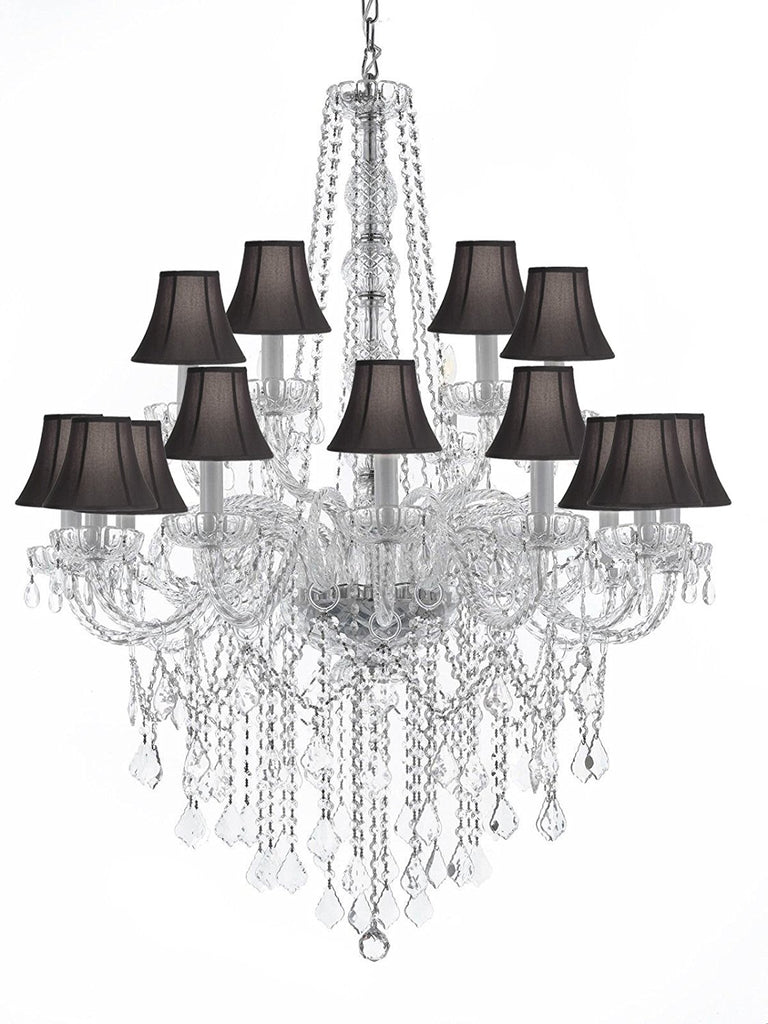 Chandelier Lighting Crystal Chandeliers H48" X W37" w/Black Shades - F46-SC/BLACKSHADES/2/385/9+9