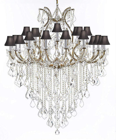 Swarovski Crystal Trimmed Chandelier Lighting Chandeliers H59" X W46" Great for The Foyer, Entry Way, Living Room, Family Room and More! w/Black Shades - A500-B12/BLACKSHADES/2MT/24+1SW