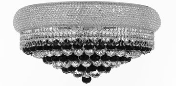 French Empire Flush Crystal Chandeliers H15" X W24" Dressed with Jet Black Crystal Balls - Good for Dining Room, Foyer, Entryway, Family Room and More - A500-B95/FLUSH/CS/542/15
