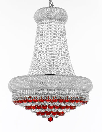 Moroccan Style French Empire Crystal Chandeliers H32" X W24" Dressed with Ruby Red Crystal Balls - Good for Dining Room, Foyer, Entryway, Family Room and More - A500-B96/CS/542/15