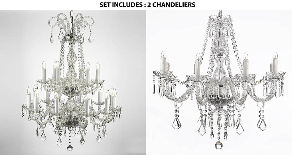 Set of 2 - 1 Authentic All Crystal Chandelier Lighting 38hx28w And 1Crystal Chandelier Lighting 28ht X 28wd Murano - 1EA-26/18 + 1EA-243/8