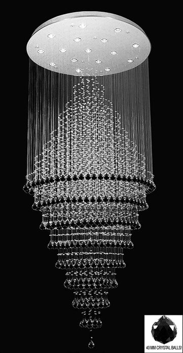 New ! Modern Contemporary Chandelier Rain Drop Chandeliers H 100" W 32" (Over 8ft Tall!) - Dressed with Jet Black Crystal Balls! Great for Foyer, Entryway, Family Room and More! - G7-B103/6874/16