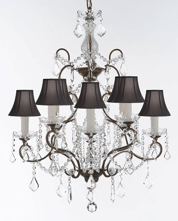 Wrought Iron Crystal Chandelier Chandeliers Lighting H 31" x W 24" Good for Dining Room, Foyer, Entryway, Family Room, Bedroom and More! w/Black Shades - G7-BLACKSHADES/11224/8