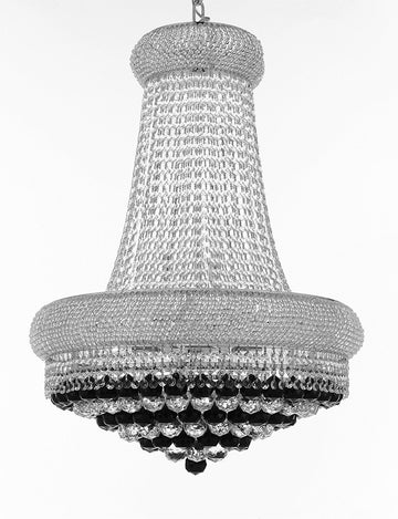 French Empire Crystal Chandelier H32" X W24" Dressed with Jet Black Crystal Balls - Good for Dining Room, Foyer, Entryway, Family Room and More - A500-B95/CS/542/15