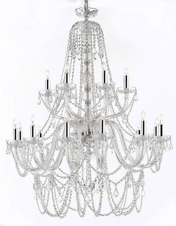 New! Murano Venetian Style Crystal Chandelier Lighting - Great for The Dining Room, Foyer, Living Room w/Chrome Sleeves! W 40" H 50" - A46-B43/B13/282/18