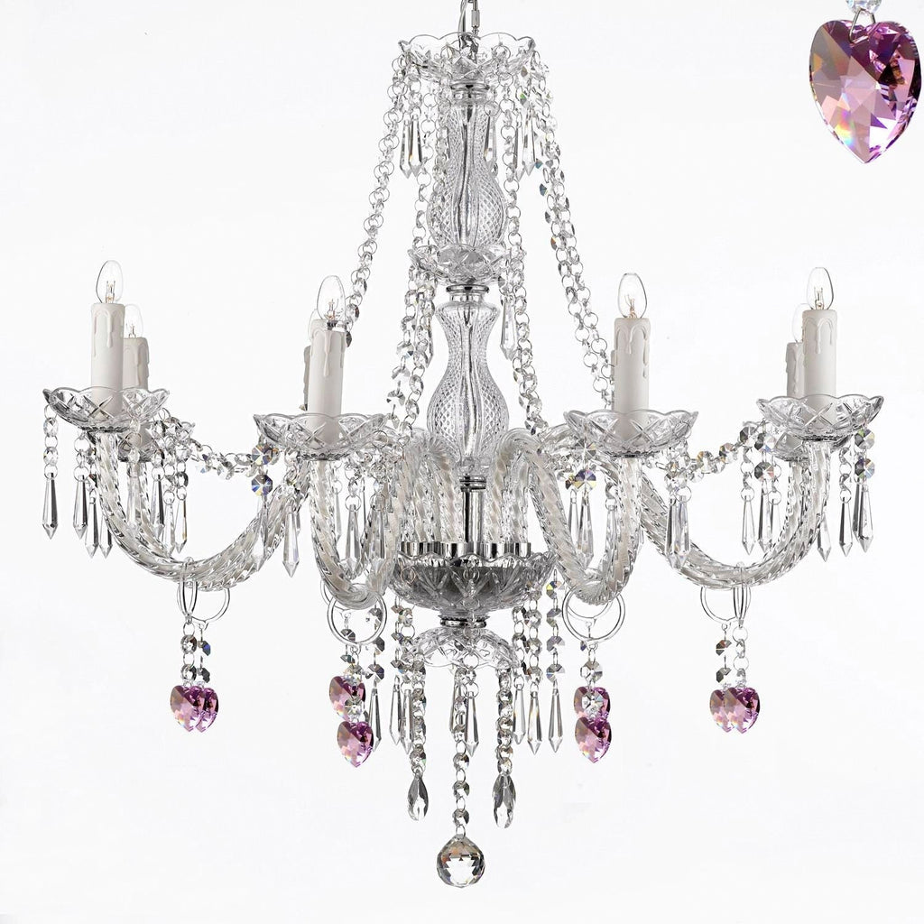 Crystal Chandelier Lighting 28ht X 28wd 8 Lights Fixture Pendant Ceiling Lamp Pink Hearts Murano - PINKHEARTS-243-8H-DLO