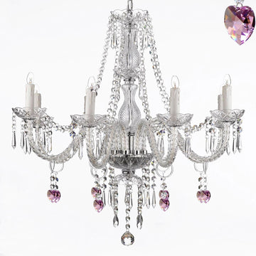 Crystal Chandelier Lighting 28ht X 28wd 8 Lights Fixture Pendant Ceiling Lamp Pink Hearts Murano - PINKHEARTS-243-8H-DLO